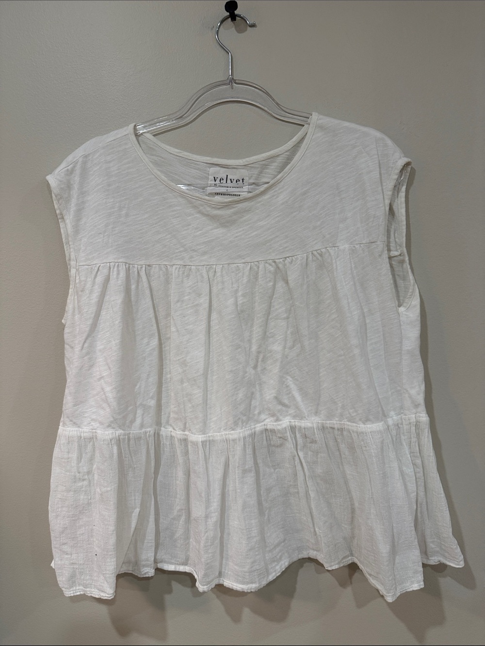Velvet by Graham and Spencer for Anthropologie White Tiered Cap-Sleeve Tunic Top